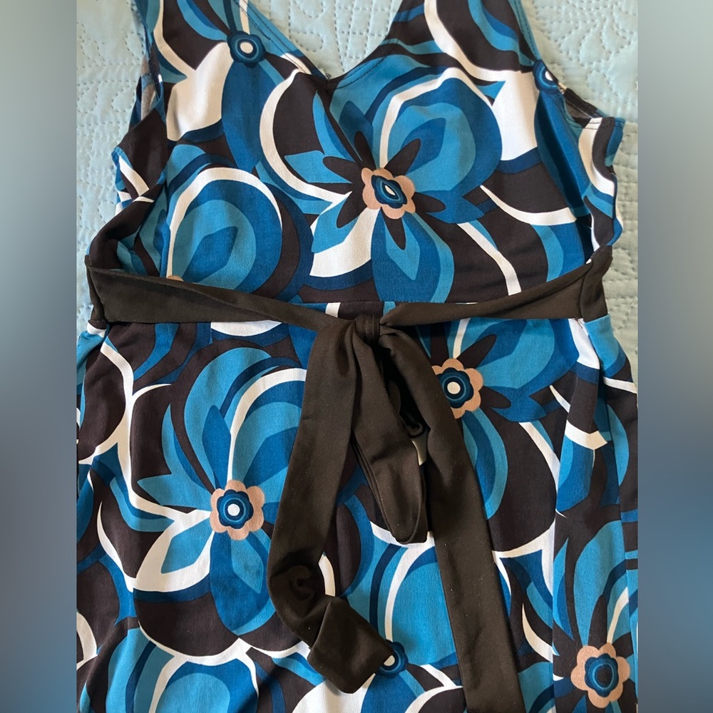 Y2K Blouse Top Dress IZ Byer Geometric Blue Brown Back Tie Button‎ Detail Small - Picture 4 of 11